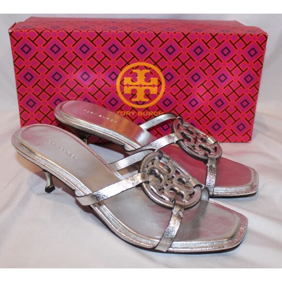 TORY BURCH‎ WOMEN'S GEO BOMBE MILLER SILVER SANDALS NIB SZ US 8 - Picture 1 of 8
